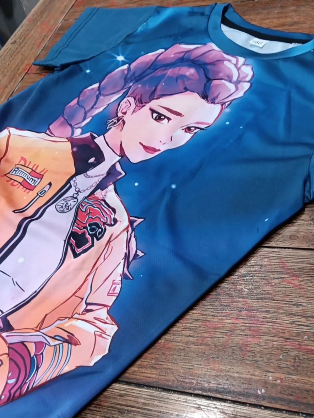 Kids Graphic Tee with Blue and Peach Anime Illustration Demon Hunters RUMI